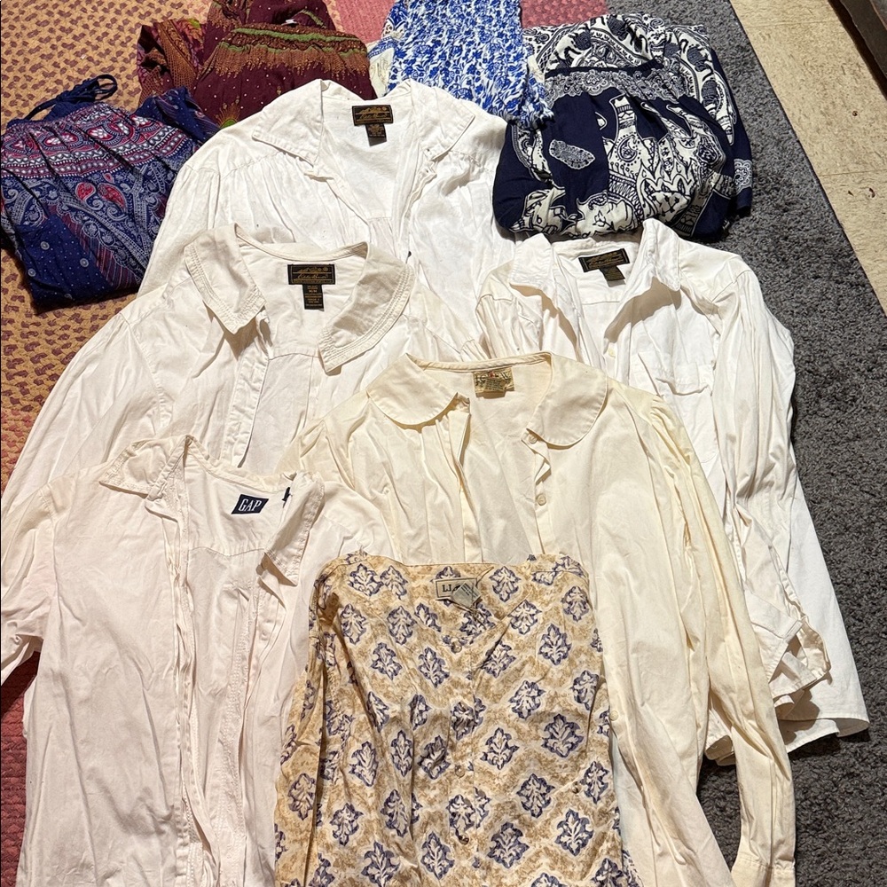 Assorted 6 Blouses Cotton & Patterned Shirts Medi… - image 1